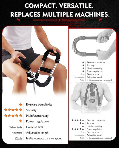 Twister Arm Exerciser, Adjustable Spring Workout Bar, Forearm Triceps Chest Inner Thigh Muscle Enhanced Exercise Strengthener, Upper Body Strength Builder Trainer, Home Fitness Equipment