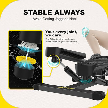 Stepper Machine with Resistance Bands, Mini Stepper with 300LBS Weight Capacity, Twist Stepper for Full Body Workout, Adjustable Step Height, Smooth and Quiet, Step Machine for Men Women
