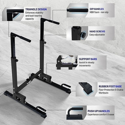 Yes4All Dip Stand 500 LBS Capacity, 80 Levels Adjustable Dip Bars, Dip Station Machine for Home Gym