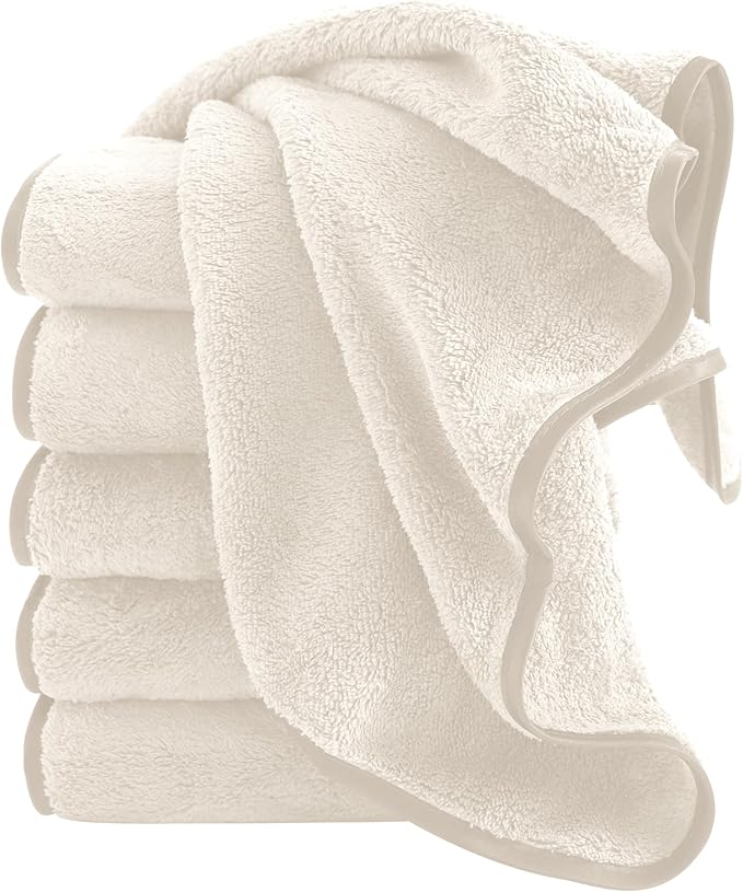 Cosy Family 6 Pack Ultra Soft Microfiber Absorbent Hand Towel, Silk Hemming Towels for Bathroom - Quick Drying - Perfect for Bath, Fitness, Gym, Shower, Hotel, and Spa - 16x28 Inch, Cream