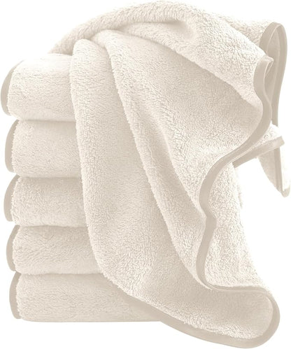 Cosy Family 6 Pack Ultra Soft Microfiber Absorbent Hand Towel, Silk Hemming Towels for Bathroom - Quick Drying - Perfect for Bath, Fitness, Gym, Shower, Hotel, and Spa - 16x28 Inch, Cream