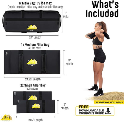Sandbags for Working Out (Unfilled) - Enhance Your Fitness with Our Workout Sandbag, Versatile & Durable Sand Bags for Weight Training 15-75 lbs - Sandbags for Fitness Guide Included