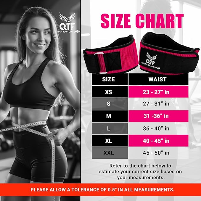 QTF Fitness Neoprene Weight Lifting Belt - Adjustable 6" Gym Support for Stability & Lumbar Support - Sweat Resistant Weightlifting Belt for Men & Women for Squats, Deadlifts & Bench Presses