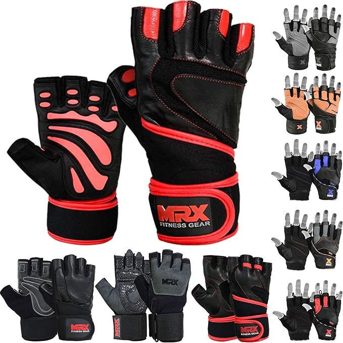 MRX Weight Lifting Pro Level Gloves with 18 Inches Long Wrist Strap Gym Workout Exercise & Fitness in