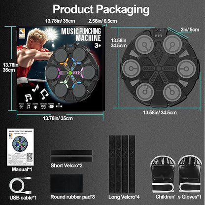 Music Punching Machine for Kids Adults,Bluetooth Wall Mounted Boxing Trainer with Gloves,Rhythm Lights,2 Player Battle Mode,Reaction Training Pad,Home Gym Sport Toys Gifts for Boys Girls Teens 3-12+