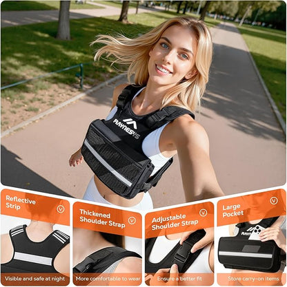 Adjustable Weighted Vest Women Men,1-12/1-20/1-30 LBS Weight Vests with Adjustable Shoulder Strap, 8 Ironsand, Large Pocket, Reflective Strip,Weighted Vest Men and Women for Workout, Strength Training