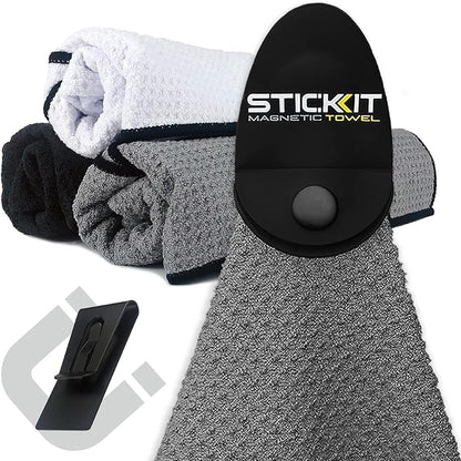 STICKIT Magnetic Sports Towel for Gym & Yoga, Quick-Dry Absorbent Microfiber with Deep Waffle Pockets, Powerful Magnet for Easy Access, Perfect for Workout and Outdoor Activities