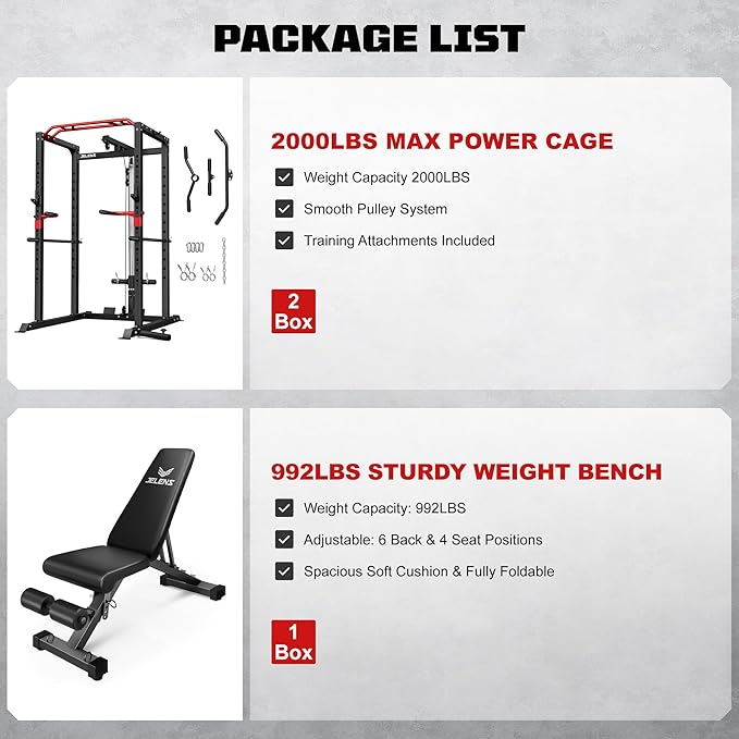 S11 Power Cage, 2000LB Multi-Function Power Rack with LAT Pulldown, Squat Rack with Adjustable Pulley System and Training Attachments, Weight Rack for Home Gym
