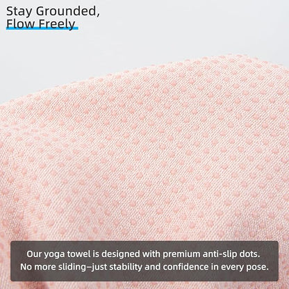 YESLIFE Non-Slip Extra Thick Hot Yoga Towel with One Sweat Towel, Microfiber Sweat Absorbent Yoga Mat Towel with Grip Dot, Pilates Mat, 72" x 24", Pink