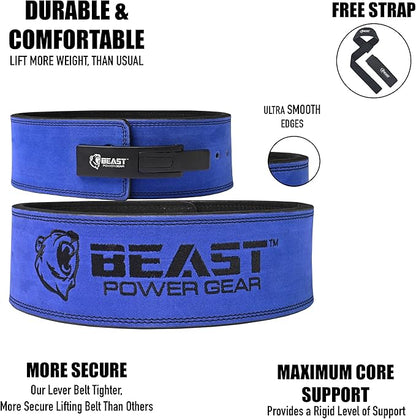 Beast Power Gear Weight Lifting Belt Lever Buckle 10MM 13MM Thick & 4 Inches Free Strap Weightlifting, Powerlifting, Deadlifts, Squats Men Women