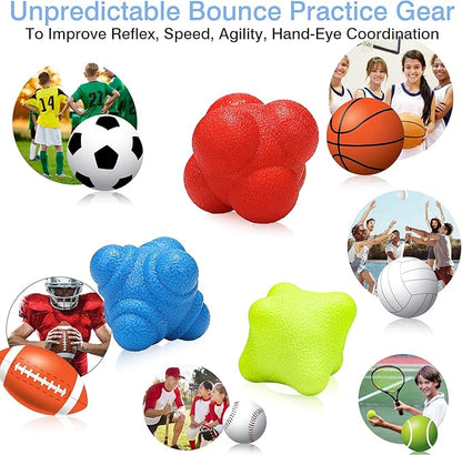 3 Pcs Reaction Ball Rubber Reflex Ball for Hand Eye Coordination Training Bounce Reaction Balls Different Level Reaction Training Ball for Agility Training Equipment Reflex Speed, Blue, Red, Yellow