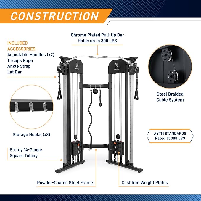 Marcy Strength Training Multi-Functional Trainer with 200 lb Weight Stacks, 2:1 Ratio Cable Pulley Station Home Gym System MFT-942