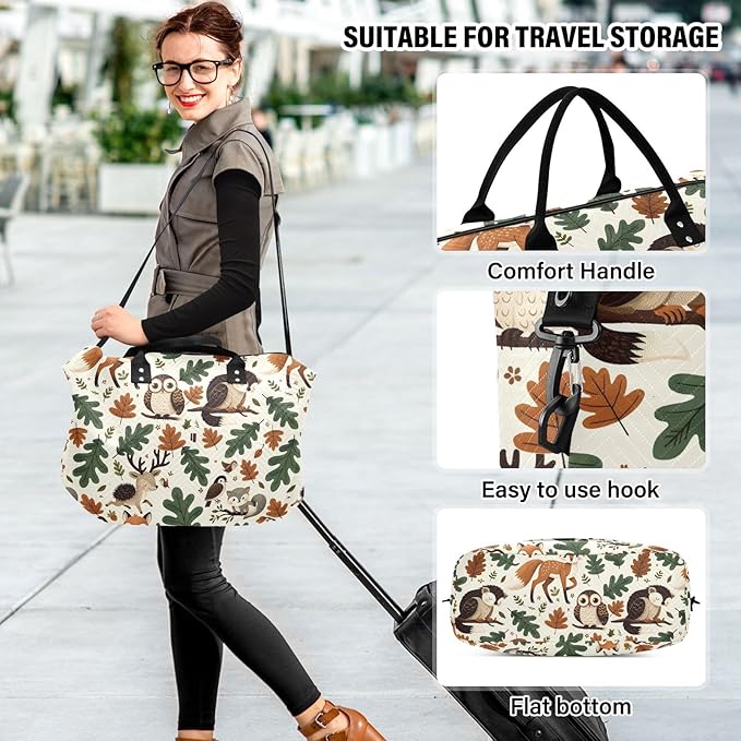 Weekender Bags Travel Duffel Gym Bag Carry on Overnight Tote Bag with Toiletry Bag for Airplane Travel Trip Gym Yoga (Woodland Forest Animals Fox)