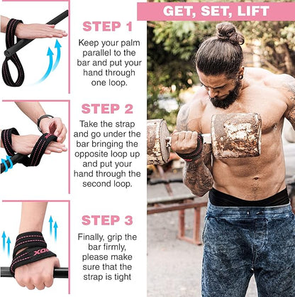RDX Weight Lifting Straps Figure 8, Anti Slip Strap with Cuffs Wrist Support for Gym Workout Deadlift Powerlifting Bodybuilding Weightlifting, Fitness Strength Training, Hand Bar Grip for Men