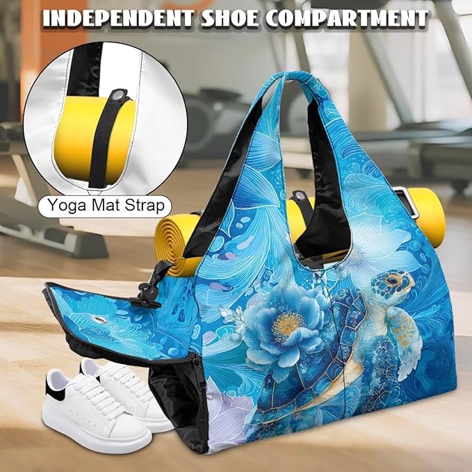 Gym Bag with Yoga Mat Holder Large Tote Bag With Multi Pockets for Women Men Dry Wet Separated Pocket Carryall Yoga Tote Bag for Pilates Travel Workout Office
