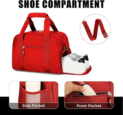 SeaRock 14 inch Small Gym Bag for Men & Women, Mini Duffle Bag with Shoe Compartment, Carry On Duffel Bag for Travel Sports, Red