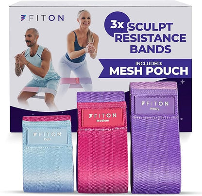 FitOn Sculpt Resistance Bands for Exercise - Workout Bands Set for Women and Men, Non-Slip Yoga & Pilates Equipment with Knitted Rubber, Home Fitness Gear for Thighs, Glutes, Legs, 3-Pack, Multi-Color