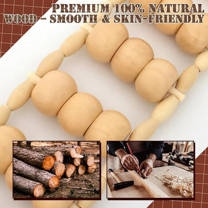 Wood Therapy Massage Tools, Wood Back Roller – Wooden Massage Roller Rope Maderoterapia Kit for Deep Tissue Relief,