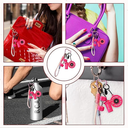 Dumbbell Keychain, Fitness Keychain, Workout Gifts for Women, Fitness Charm Set for Gym Bag Accessories, Mini Dumbbell Charm in Rose Pink