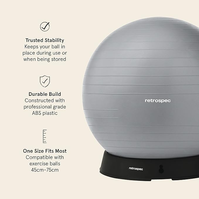 Retrospec Exercise Ball Base - Versatile Yoga and Pilates Accessory, Fits 45, 55, 65, 75cm Balls, Durable ABS Plastic Construction