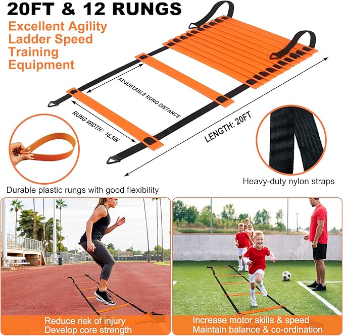 Kids Soccer Goals for Backyard, 2 of 6 x 4 ft Kids Soccer Goal Set Soccer Net with 10 Soccer Cones, Agility Ladder & Carry Bag, Portable Soccer Training Equipment.