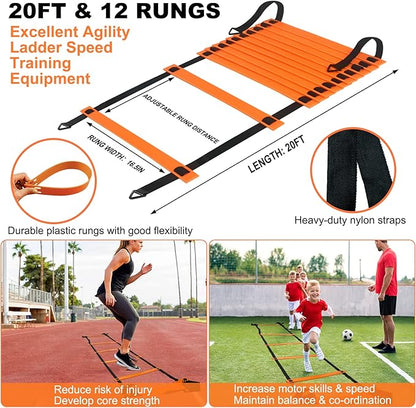 Kids Soccer Goals for Backyard, 2 of 6 x 4 ft Kids Soccer Goal Set Soccer Net with 10 Soccer Cones, Agility Ladder & Carry Bag, Portable Soccer Training Equipment.