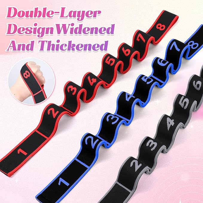 Fitness Resistance Bands with Handles, Adjustable Stretching & Yoga Band for Full Body, 8-Section Elastic Training Band with Clear Marking for Yoga, Stretching, Pilates