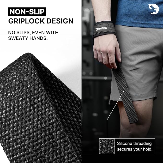 DMoose Fitness Lifting Straps 24" (Pair) - 5mm Padded Durable Wrist Straps for Weightlifting & Powerlifting - Cotton Lifting Strap with Silicone Grip for Men & Women - Deadlift Strap for Gym Workout