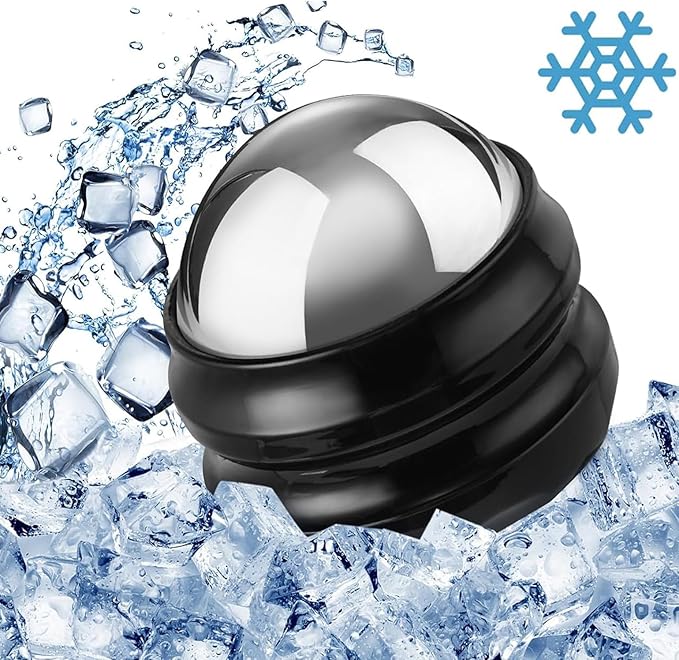 Cold Massage Roller Ball, Stainless Steel Massage Ball for Cold & Heat Therapy Relief, Roller for Muscles Deep Tissue, Free Rolling Removable Gel Ball for Pain Relief