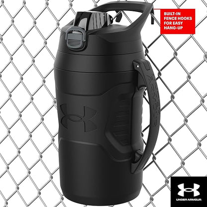 Under Armour Half Gallon Water Bottle Insulated, 64oz Insulated Water Bottle with Handle, Fence Hook, Leak Resistant, for Baseball, Football & More, Jet Grey/Black