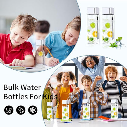 mwellewm 24Pcs Water Bottles Bulk 17 Oz Reusable Plastic Water Bottle Spill Proof Clear White Gym Sports Large Drink Bottle for Adult Leak Square Pack for School Outdoor Fitness Travel Camping Office