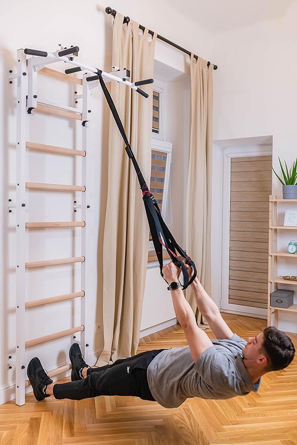 Wooden Swedish Ladder Wall Stall Bar - Indoor Chin Up Bar Workout Equipment for Home Exercise, Physical Therapy, Gymnastics, Fitness