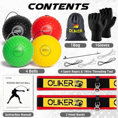 Boxing Reflex Ball for Adults and Kids, 4 Levels Boxing Ball with Adjustable Headbands, Perfect for Reaction, Agility, Punching Speed, Fight Skill and Hand Eye Coordination Training