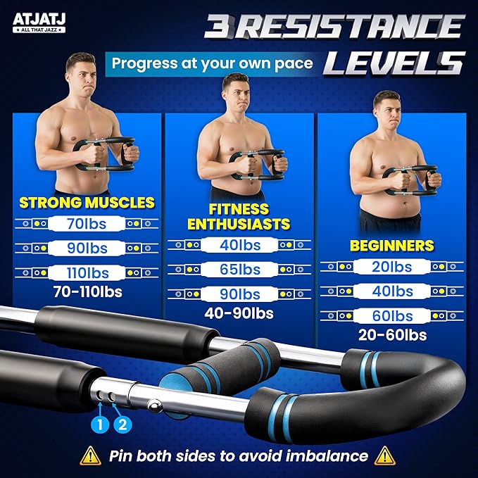 3-Level (50–100lbs) Twister Arm Trainer, Adjustable Chest & Bicep Workout Equipment for Men, Detachable Home Gym Shoulders and Forearms Muscle Training Fitness with Steel Frame & Ergonomic Handles