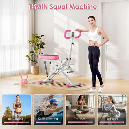 DlandHome Squat Machine, Squat Rowing Machine with Adjustable High-Strength Resistance Band for Home Gym, Foldable Leg Glute Trainer for Full Body 330lbs