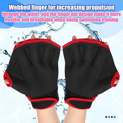 Sumind 2 Pairs Swimming Gloves Aquatic Training Gloves Neoprene Mittens Webbed Fitness Water Aerobics Resistance Training for Women Men Swimming Diving(Medium,Blue/ Green, Black/ Red)
