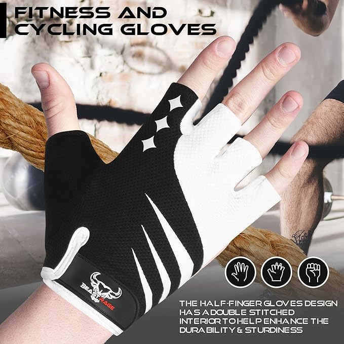 BEAST RAGE Half Finger Cycling Gloves for Men Women, Gel Padded Anti-Slip Shock Absorbing Weight Lifting Gym Gloves Cycle Mountain Bike Gloves for MTB, Biking, Hiking
