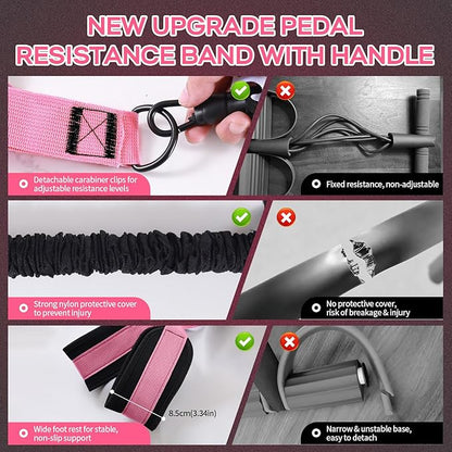 Multifunction Pedal Resistance Band with Handle, 3 Tube Adjustable 30/40/50LB Foot Pedal Puller Resistance Bands with Poster, Extended Length Tension Rope for Men Women Full Body Workout Home Gym