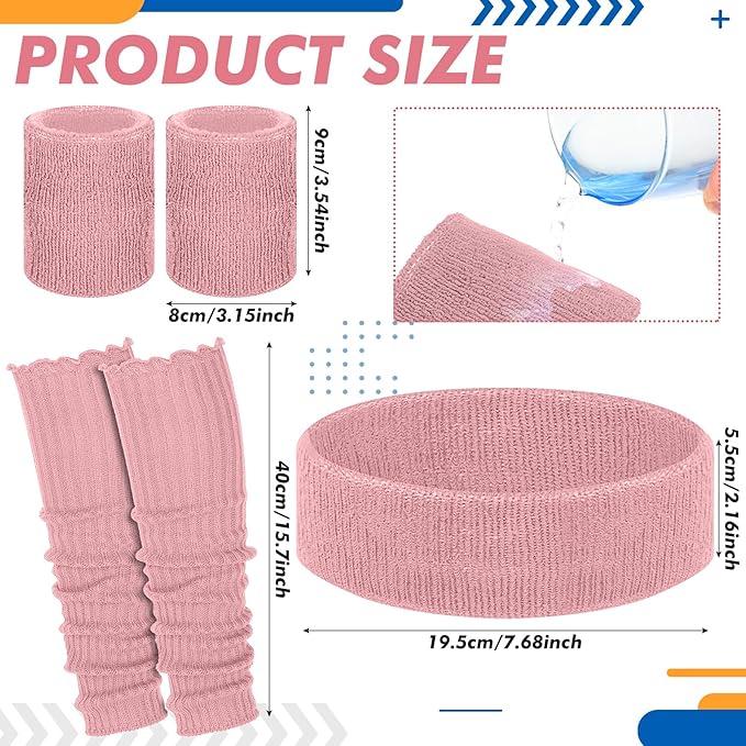 Hillban 4 Set 80s Leg Warmers for Women Men 80s 90s Accessories Neon Headband Wristband Workout Outfit for Carnival Party