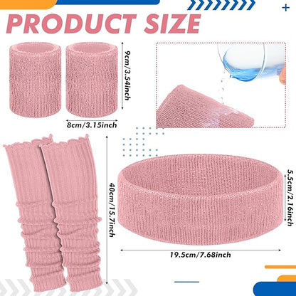 Hillban 4 Set 80s Leg Warmers for Women Men 80s 90s Accessories Neon Headband Wristband Workout Outfit for Carnival Party