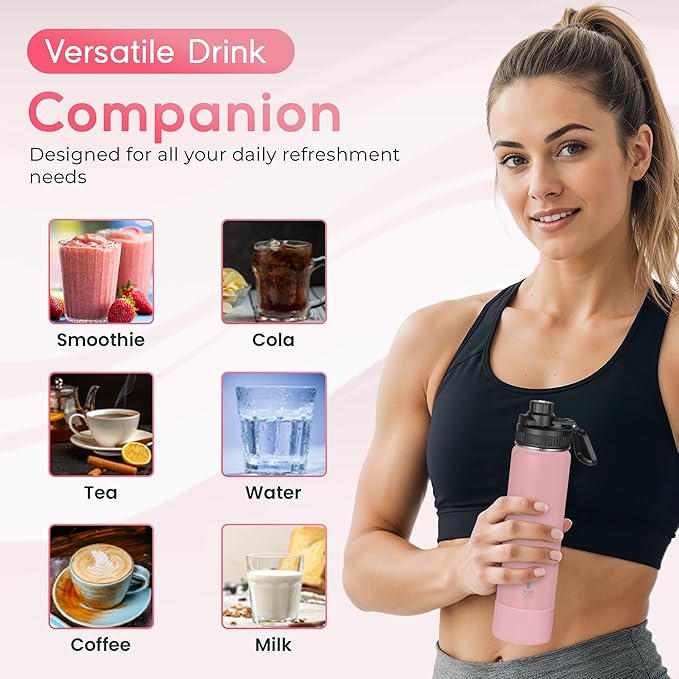 Y TOP 18 oz Insulated Water Bottle Leak Proof Spout Lid Fits in Car Cup Holder – Double Wall Dishwasher Safe Easy Clean stainless steel drinking water bottle for Gym Kids Sports Travel Hiking School