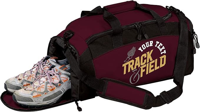 Custom Track Bag Personalized – Track and Field Duffel Bag with Name – Track Team Gear Bag for Athletes, Running Spike Shoe Compartment, Boys Girls Practice & Meet Sports Bag