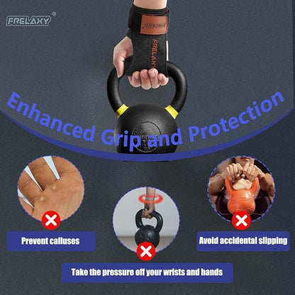 Frelaxy Lifting Wrist Straps Women and Men, Weight Lifting Grips with Cushion Wrist Loop, Double Layer Leather and Storage Pouch, Gym Workout Straps for Deadlift and Powerlifting