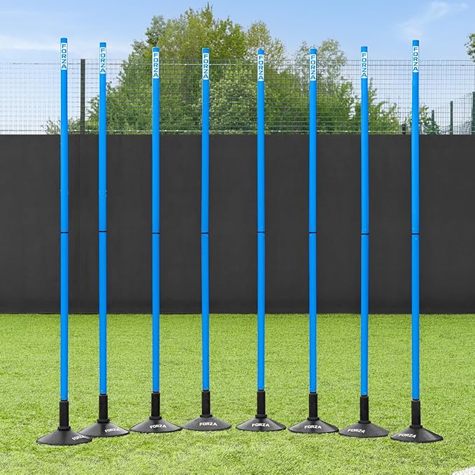 FORZA Slalom Agility Poles | Improve Endurance, Speed & Footwork | Color, Size & Rubber Base Options Available [8 Pack]