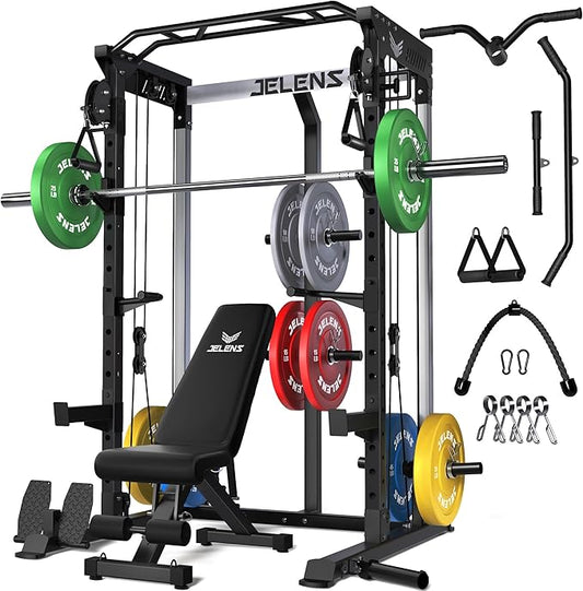 C21 Power Cage, 2000LBS Multi-Function Power Rack with Independent Dual Pulley System, All-in-One Squat Rack for Cable Crossover, Home Gym Workout Machine