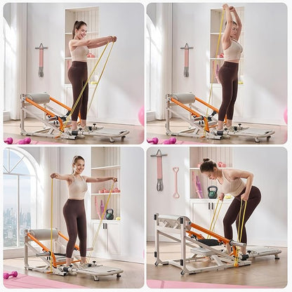 SPORTSOUL Foldable Hip Thrust Machine with Weight Holder, Plate-Loaded Glute Bridge Machine with Band Peg, Heavy Duty Glute Workout Equipment Home Gym for Booty Muscles Building, Adjustable Footboard