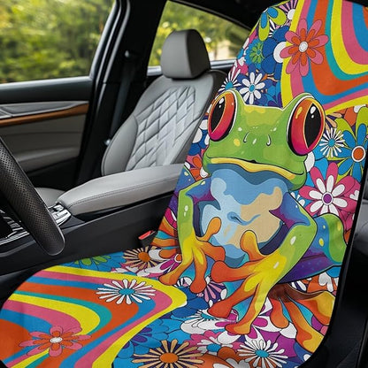 Bulopur Hippie Floral Frog Car Seat Towel Cover After Gym Workout Beach Swimming Boho Sweating Car Seat Cover Fits for Car SUV Sedan Truck Front Seats