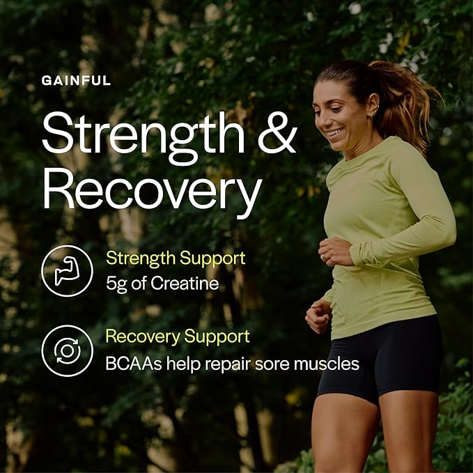 Gainful High Intensity Pre Workout Powder with 200mg Caffeine, 5g Creatine, Strawberry Lemonade Flavor, Supports Energy, Strength, Endurance, & Recovery, BCAAs, Beta Alanine, L-Citrulline, 20 Servings