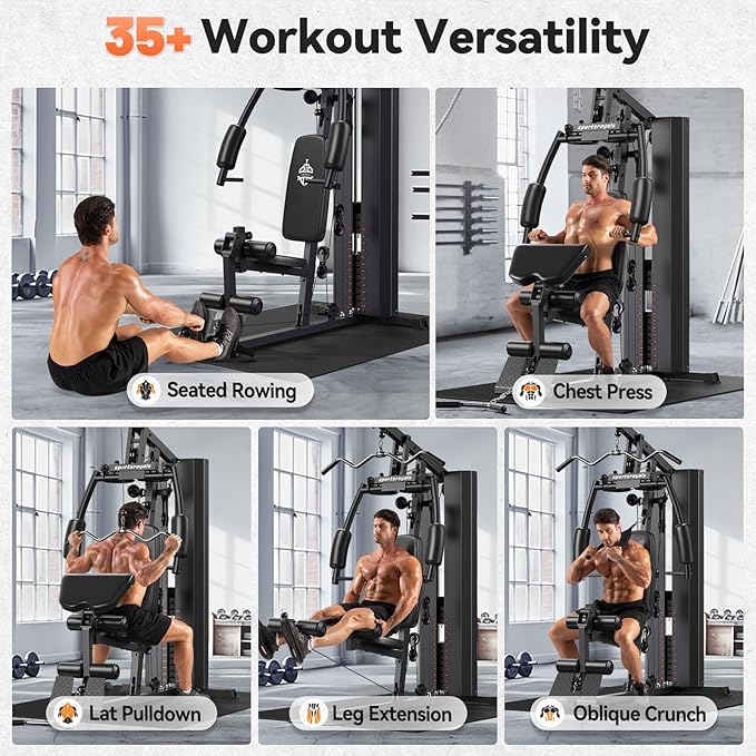 Sportsroyals Home Gym, Multifuntional Workout Station with 150LBS Weight Stack, Full Body Workout Equipment for Home Exercise Fitness