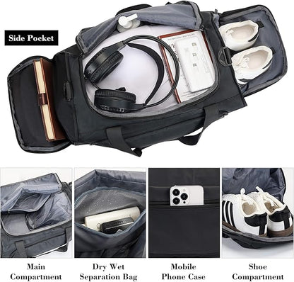 Gym Bags for Men and Women Sport Duffle Bag for Travel Carry on Duffel Bag with Shoe Compartment Dry and Wet Separation 35L Black（Upgrades）